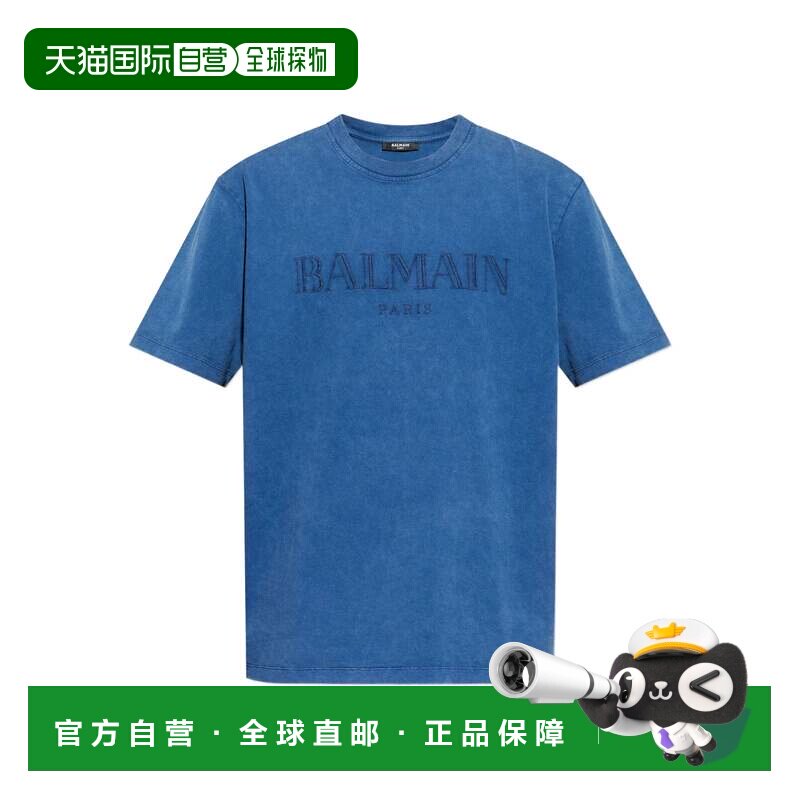 自营balmain水洗蓝色宽松Ss刺绣t恤-蓝色 美国奥莱直发