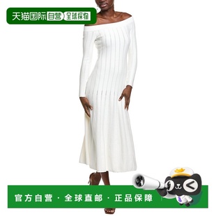美国奥莱直发 白色 自营Lela Rose露肩针织迷笛连衣裙