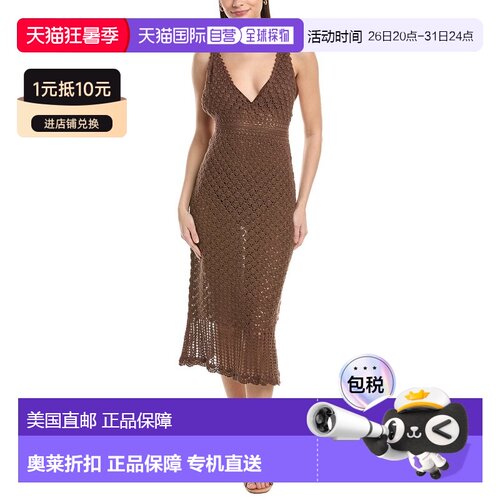自营Helen Jon Claudia Crochet Midi Dress - brown 美国奥莱直