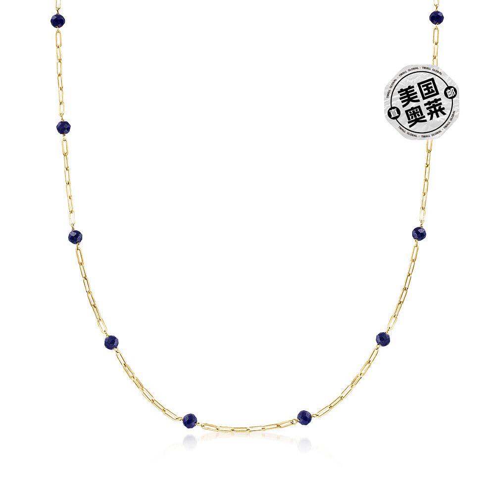 rs pure by ross-simons 蓝宝石珠站回形针链接项链 14 克拉黄金