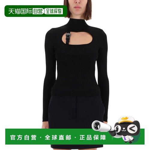 自营versace jeans coutureFitted Ribbed Buckle Top - black 美