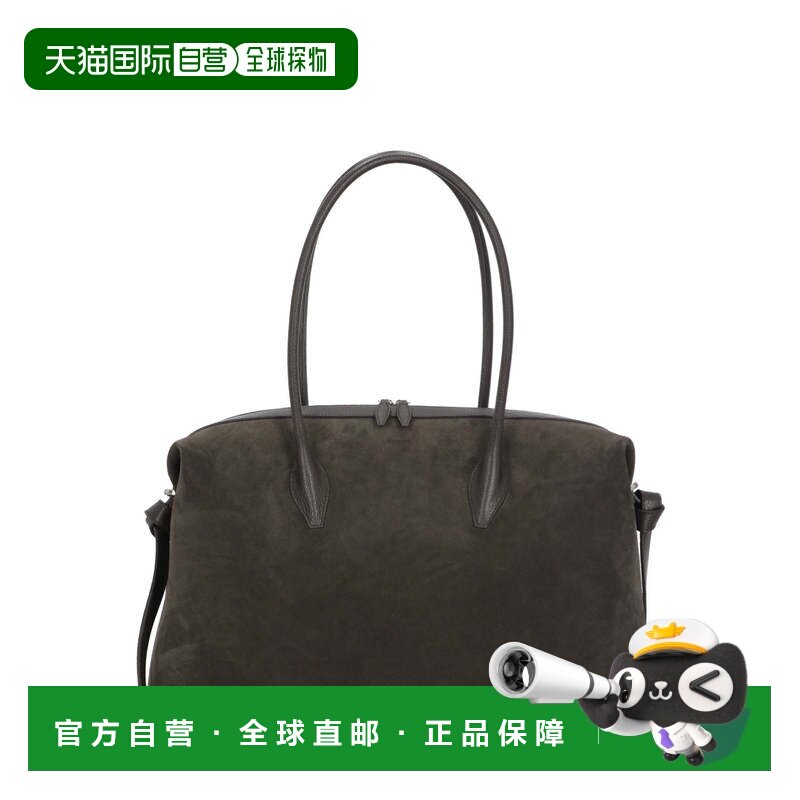 自营yuzefi棕色双手柄绒面革单肩包-黑色 美国奥莱直发手提包