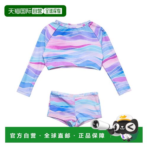 自营Snapper Rock Water Hues Crop Rash Top Set - blue 美国奥