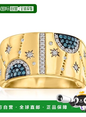 自营 Ross-Simons 18 克拉金镀在纯银上蓝白钻石天体戒指 - 白色