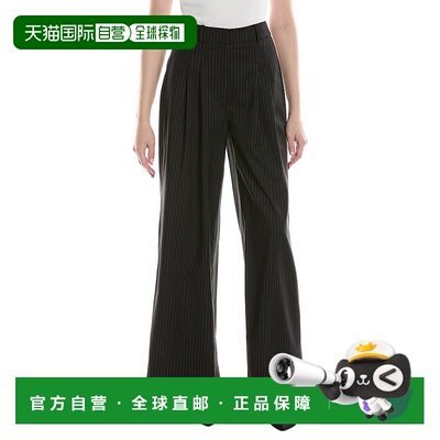自营Kenneth Cole Pinstripe Pleated Wide Leg Pant - black 美