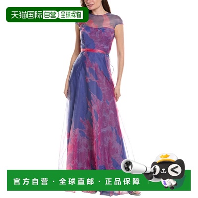 自营Rene Ruiz盖袖透明覆盖花卉礼服-紫色 美国奥莱直发