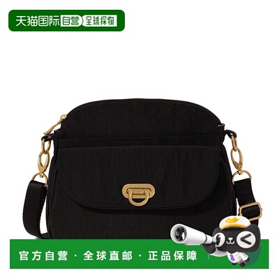 自营baggallini沿海翻盖式斜挎包-黑色，带金色五金件 美国奥莱直