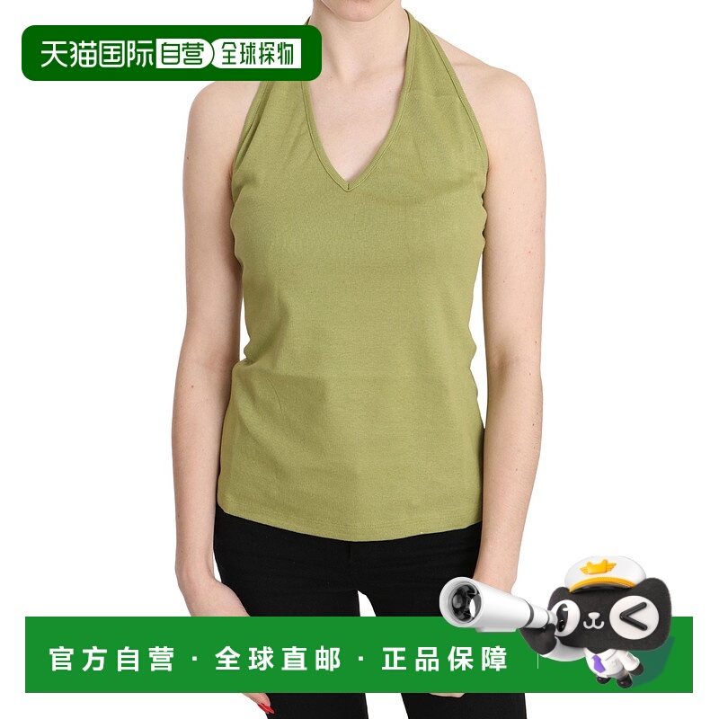 自营GF Ferre 挂脖棉质无袖休闲背心女式衬衫 - 绿色 美国奥莱直