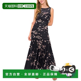 Ted 连衣裙直发新款 Baker褶皱网眼修身 黑色 美国奥莱 长裙 自营