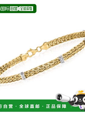 自营Ross-Simons 14kt 黄金 Wheat-Link 站手链带钻石口音 - 7 英