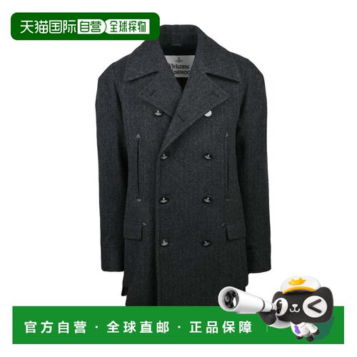 自营vivienne westwood合身剪裁双排扣大衣，饰有商标纽扣-黑色