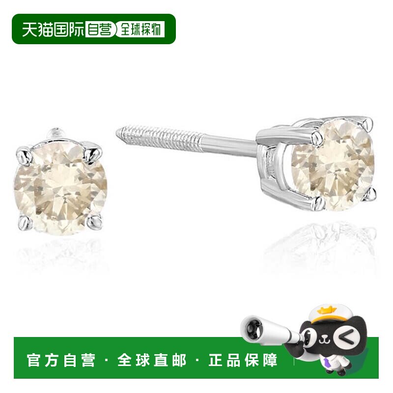 自营vir jewels1/2 克拉香槟钻石耳钉 14K 白金圆形带螺丝背 - 白