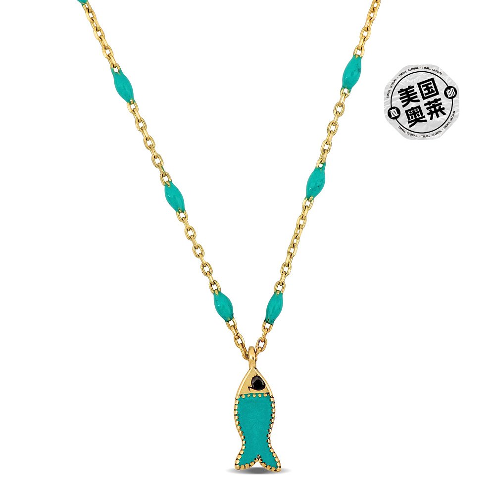 Mimi & Max Womens 14K Yellow Gold Green Enamel Fish Necklace 饰品/流行首饰/时尚饰品新 项链 原图主图