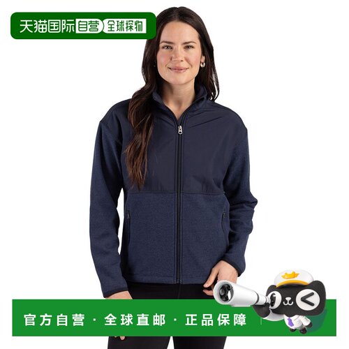 自营Cutter & Buck Hunts Point回收羊毛女式混合全拉链夹克-海军