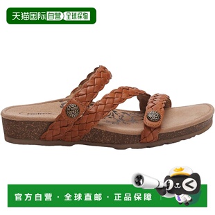 美国奥莱 棕色皮革 自营aetrexJosie Ginger女士棕色皮革编织凉鞋
