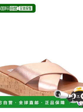 自营 FitFlop F-Mode FT8-323十字凉鞋女式玫瑰金皮革软木平底鞋-