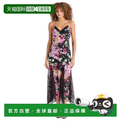 自营Steve Madden Delia长裙女士黑色碎花手帕下摆PALL63-黑色 美