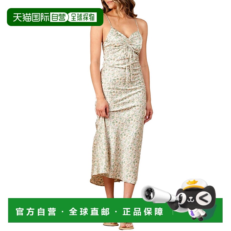 自营 lucca小苍兰印花缎质长裙，绿色花朵-绿色花朵 美国奥莱直发