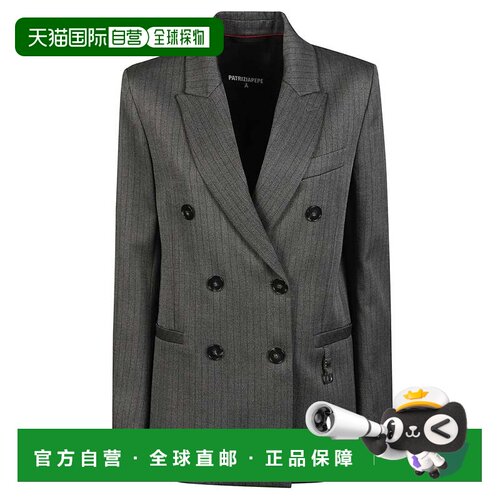 自营patrizia pepe合身剪裁的灰色双排扣夹克，搭配缺角翻领和细