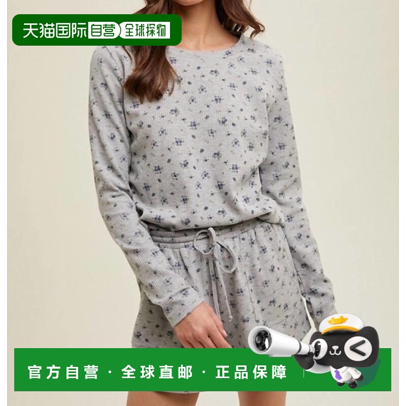 自营wishlistFloral Waffle Knit Top And Shorts Set In Grey -