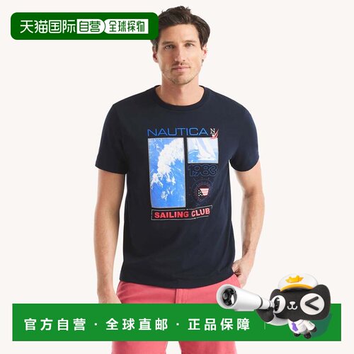 自营Nautica男式1983年帆船俱乐部图案T恤-海军蓝 美国奥莱直发