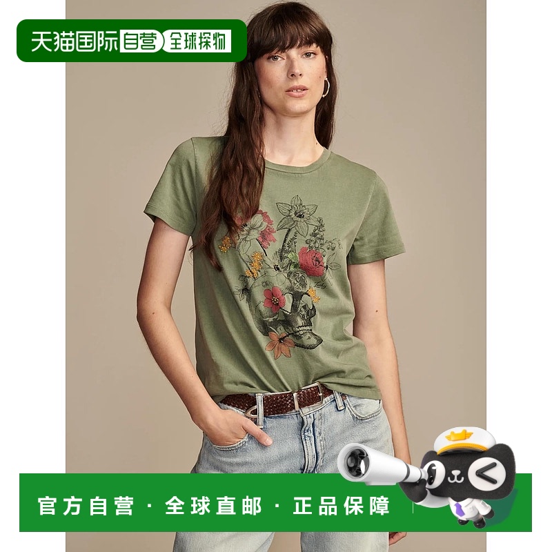 自营 Lucky Brand 女士装饰花卉骷髅经典圆领上衣 - 亮绿色 美国