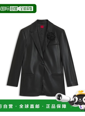自营hugo bossRegular-fit blazer in faux leather - black 美国