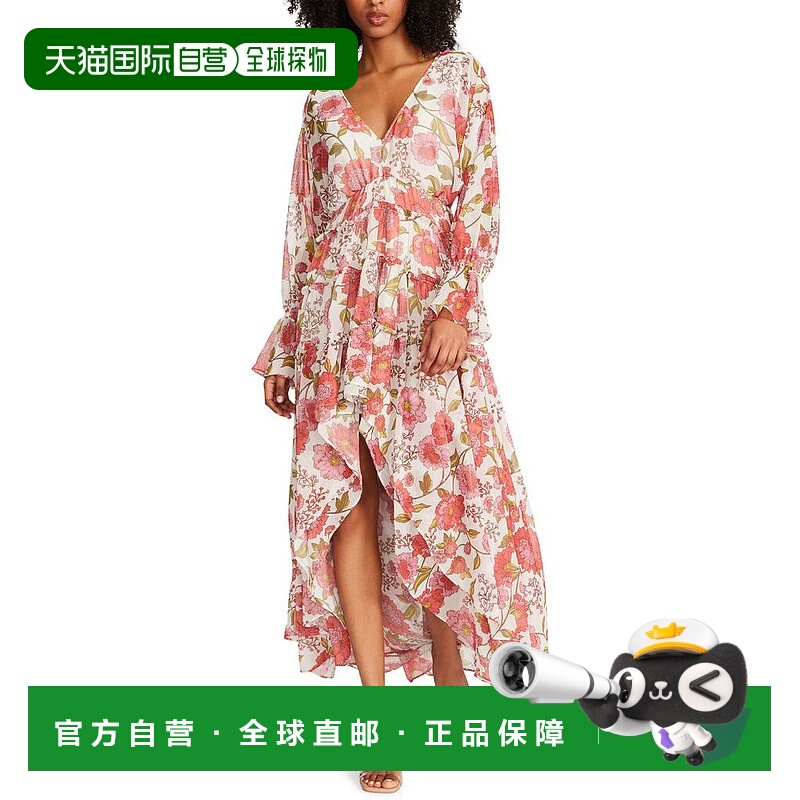 美国直邮Steve Madden 女士 长裙长袖印花连衣裙思美登潮流面料