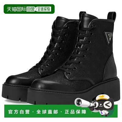 自营Guess Shun Boots Women's Black Logo Faux Leather Round T