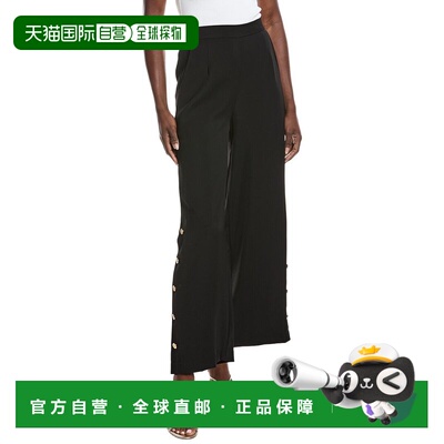 自营Gracia Wide Leg Half Button Casual Pant - black 美国奥莱