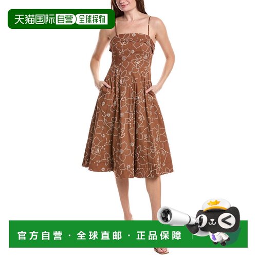 自营Sam Edelman Puff Embroidery Midi Dress - brown 美国奥莱