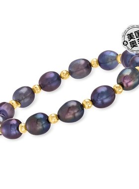 自营 Ross-Simons 8-9 毫米黑色养殖珍珠和 14 克拉黄金珠子弹力