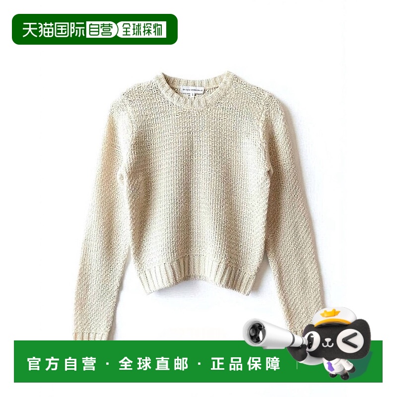 自营white + warren奶油色女式丝光棉纹理圆领毛衣 美国奥莱直发