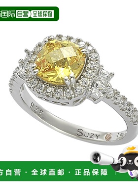 自营 Suzy Levian 纯银黄色和白色方晶锆石订婚戒指 - 黄色 美国