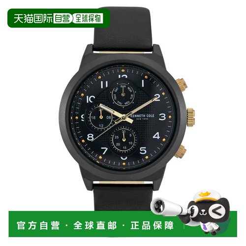 自营Kenneth Cole男士47mm石英手表KC50884003-黑色 美国奥莱直发
