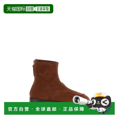 自营hereu柔软的麂皮及踝靴，搭配接缝细节和背部拉链-棕色 美国