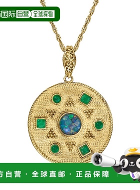 自营 Ross-Simons 黑色蛋白石和绿色玛瑙太阳勋章吊坠项链 18 克