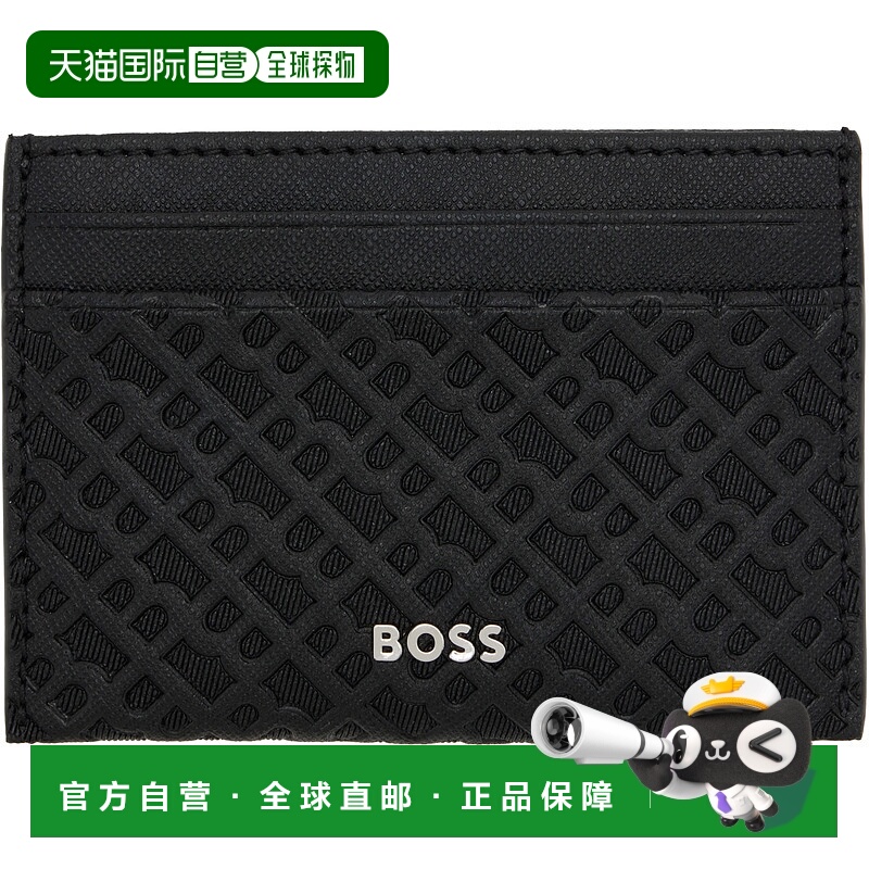 1h可退 香港直邮潮奢 BOSS 波士 男士 黑色压花卡包 50548817