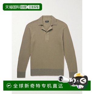 香港直邮潮奢 杰尼亚 1h可退 Zegna 男士 罗纹桑蚕丝棉混纺Polo衫
