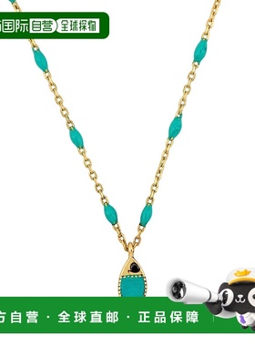 自营 Mimi & Max 女式 14K 黄金绿色珐琅鱼项链带弹簧环扣 - 16+2