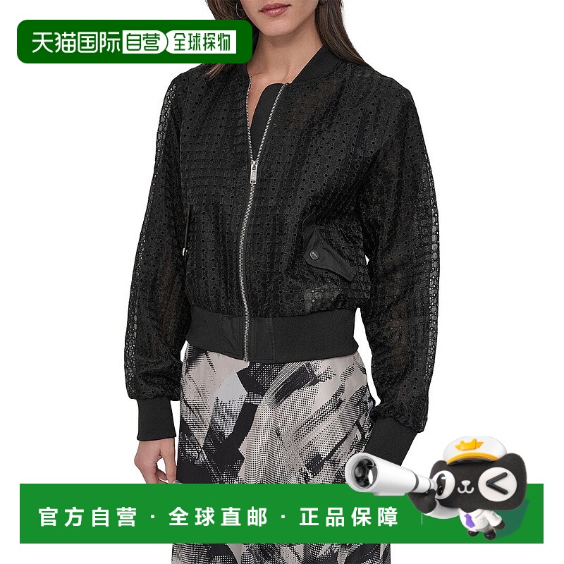 自营DKNY Circle Eyelet Organza Jacket - black 美国奥莱直发