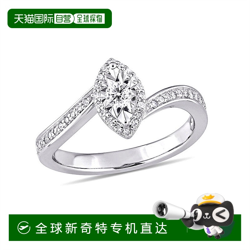 美国直邮Julianna B戒指925纯银镶钻光环扭纹设计感时尚气质