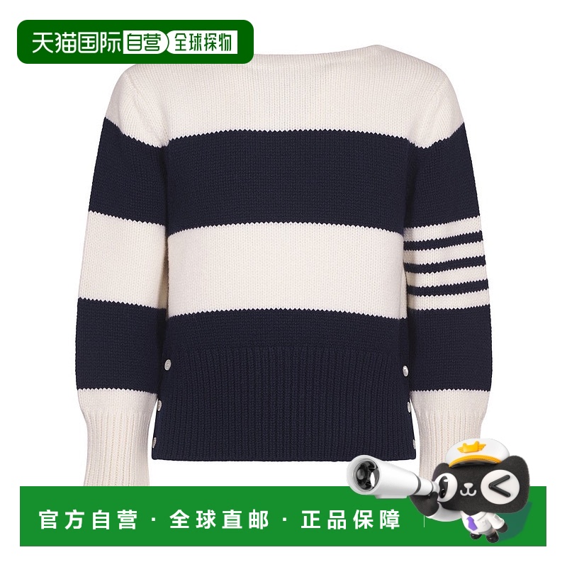 自营thom browne橄榄球条纹针织船领套头衫-黑色 美国奥莱直发
