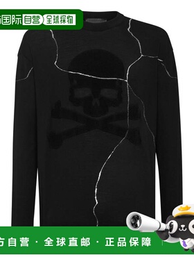 自营philipp plein羊毛套头衫圆领LS骷髅头-黑色 美国奥莱直发