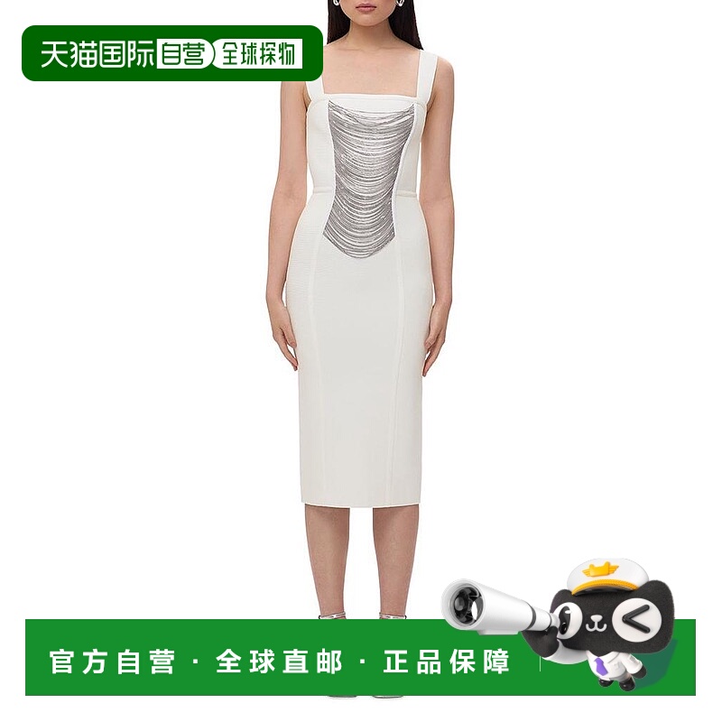 1小时内可退 【美国直邮】herve leger 女士 连衣裙针织银色开衩
