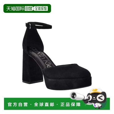 自营Calvin Klein Sabin Pump Women's Black Suede Ankle Strap