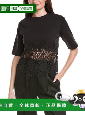 自营Gracia Solid Bottom Lace T-Shirt - black 美国奥莱直发