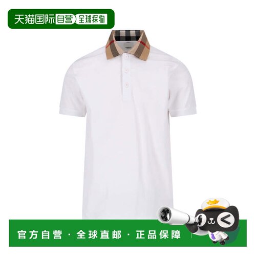 自营burberry白色格子衣领polo衫，白色白色棉质 美国奥莱直发