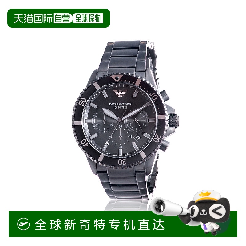 自营 Emporio Armani Diver黑色不锈钢计时码表男士手表-棕色 美