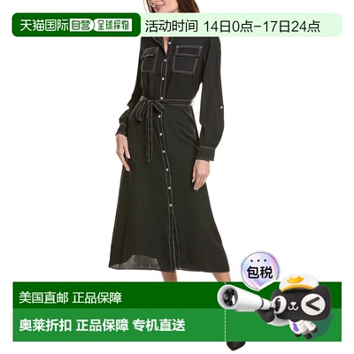 自营Vince Camuto纽扣衬衫连衣裙-黑色 美国奥莱直发